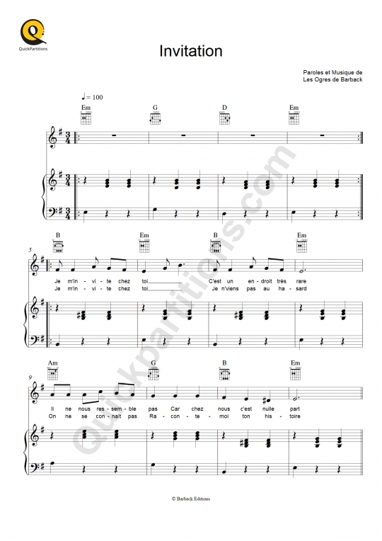 Partition piano Invitation - Pitt Ocha