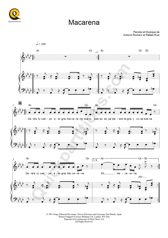 Partition piano Macarena - Los del mar