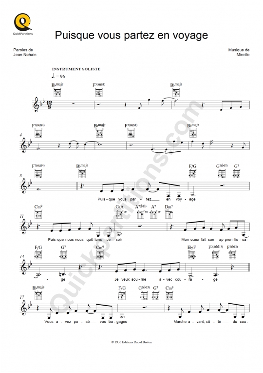Puisque vous partez en voyage Leadsheet Sheet Music from Françoise Hardy