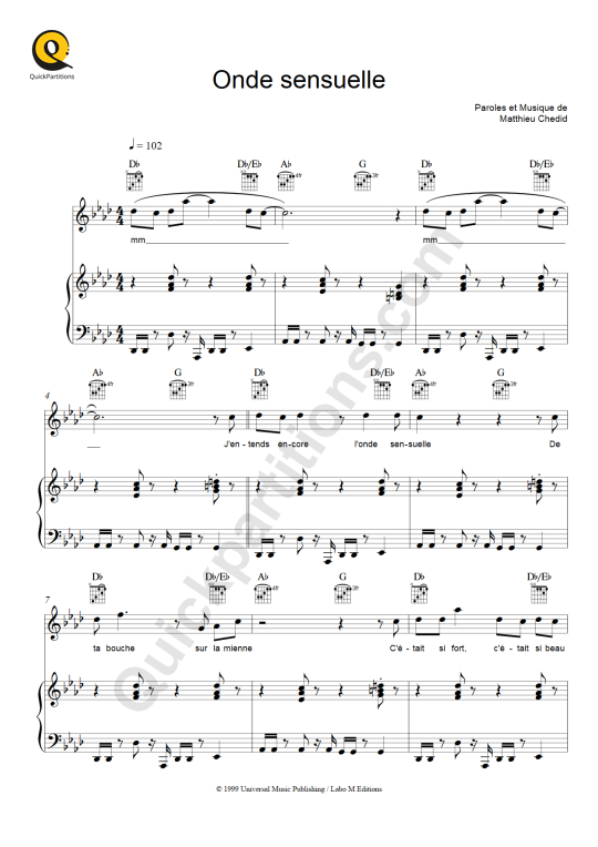 Partition piano Onde sensuelle - M