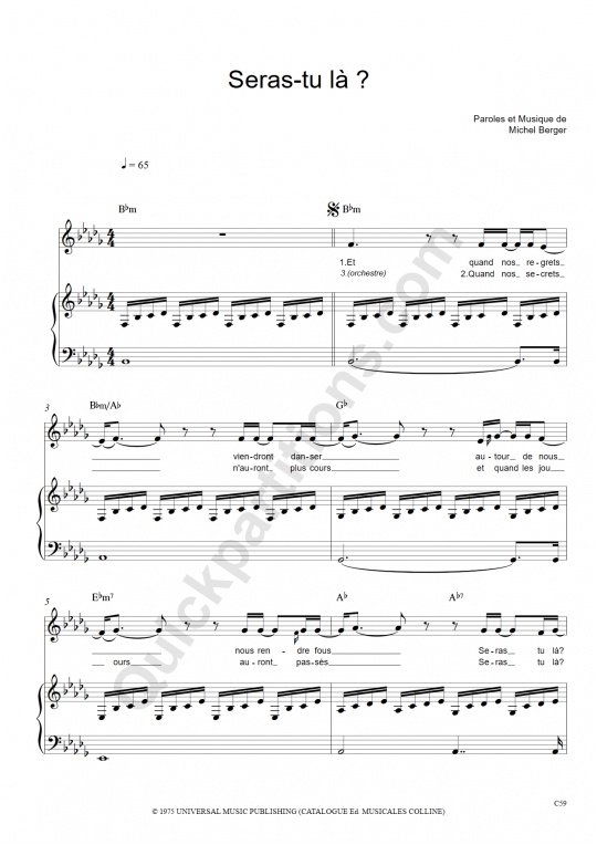 Partition piano Seras-tu là ? - Michel Berger