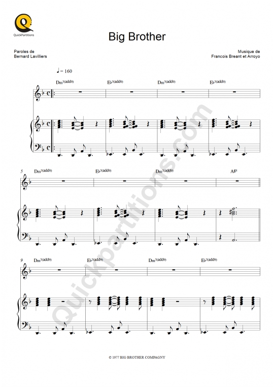 Partition piano Big Brother - Bernard Lavilliers