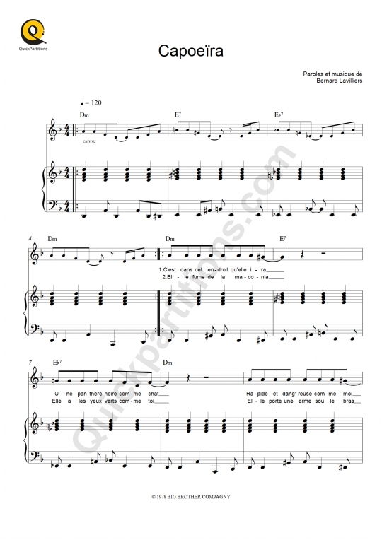 Partition piano Capoeïra - Bernard Lavilliers