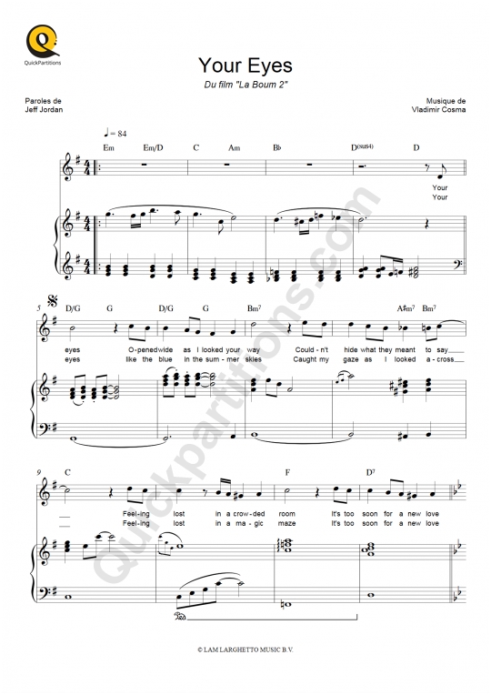 Partition piano Your Eyes (La boum 2) - Cook da Books