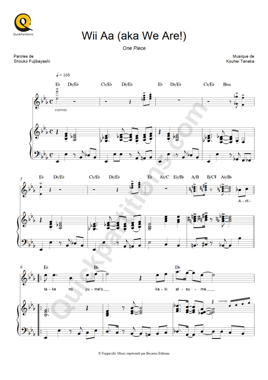 Partition piano Wii Aa (aka We Are!) One Piece - Hiroshi Kitadani