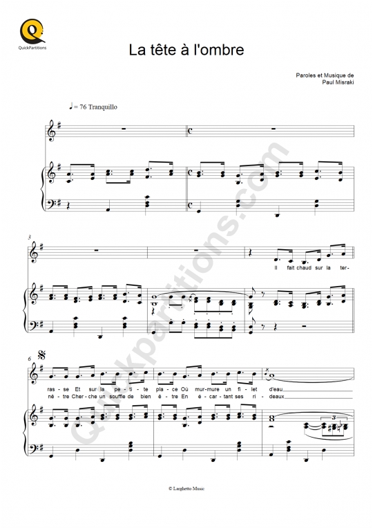 Partition piano La tête à l'ombre - Yves Montand