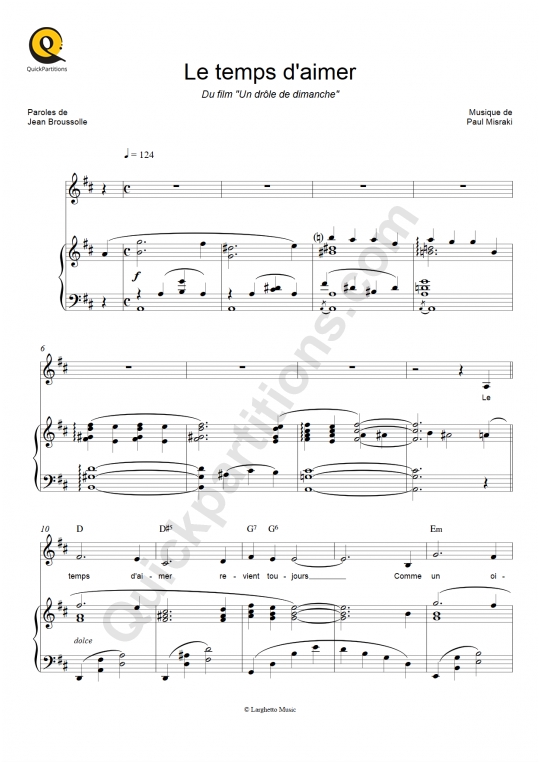 Partition piano Le temps d'aimer - Danielle Darrieux