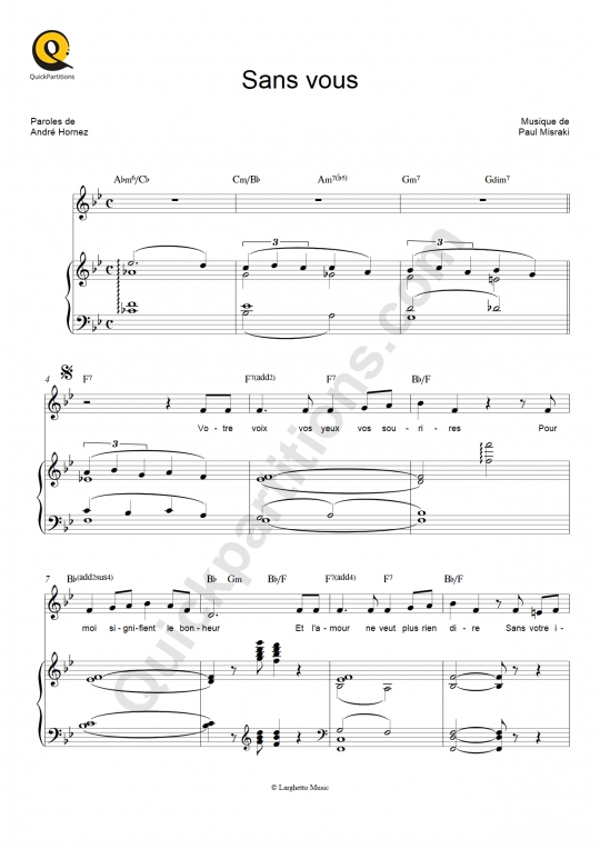 Partition piano Sans vous - Ray Ventura