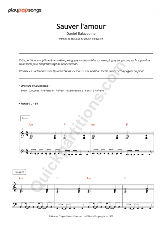Sauver l'amour Course Material - PlayPopSongs