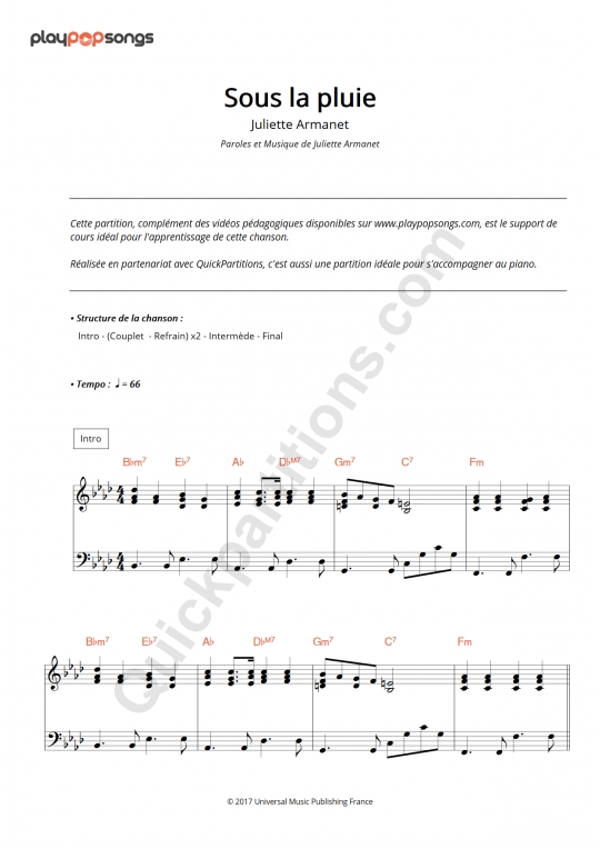 Support de cours Sous la pluie - PlayPopSongs