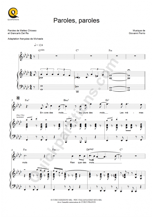 Partition piano Paroles, paroles - Dalida