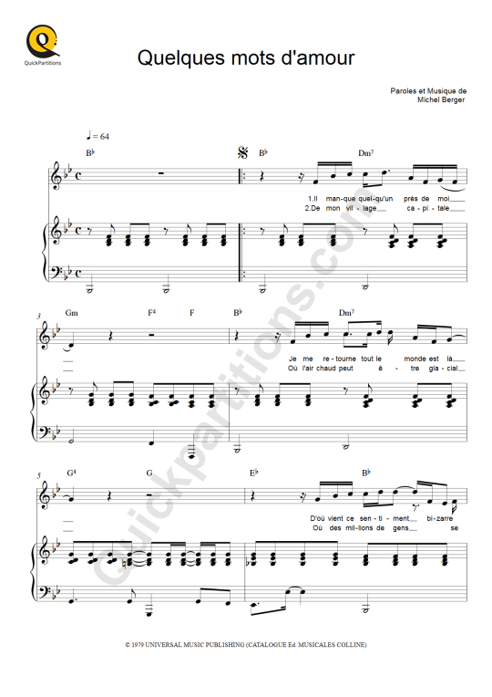 partition guitare quelques mots d'amour