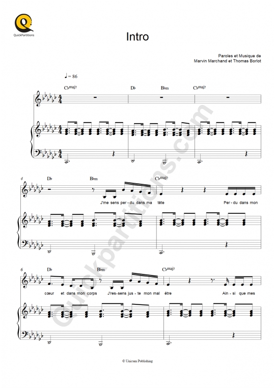 Partition piano Intro - Marvin Marchand