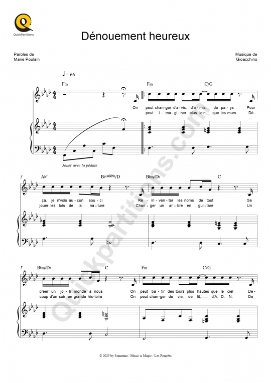 Partition piano Dénouement heureux - Calogero