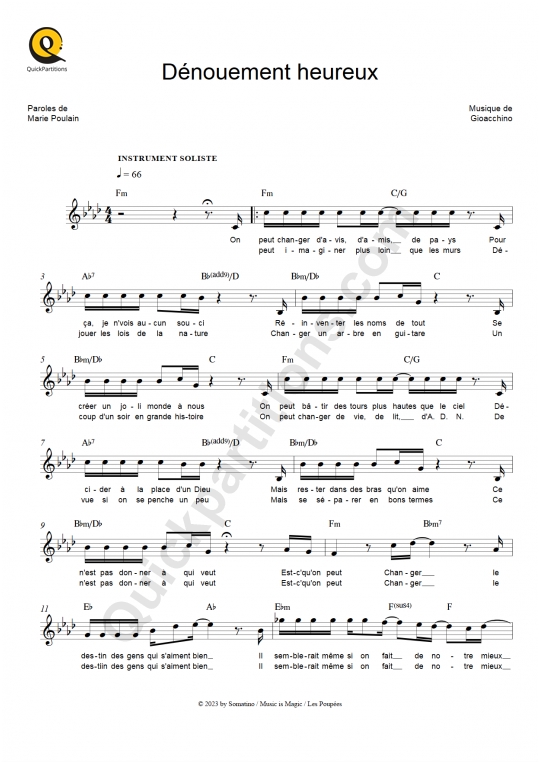 Dénouement heureux Leadsheet Sheet Music from Calogero