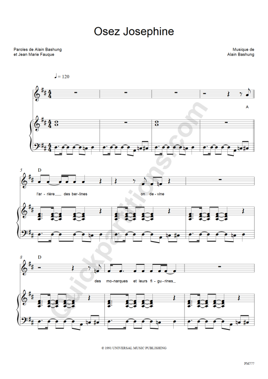 Osez Joséphine Piano Sheet Music - Alain Bashung