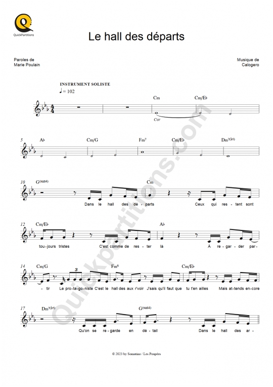 Partition pour Instruments Solistes Le hall des départs - Calogero
