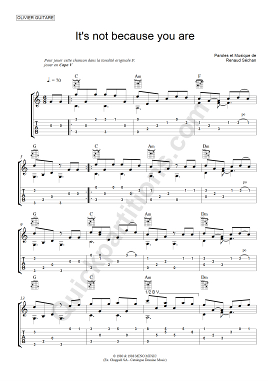 It Is Not Because You Are Guitar Tab - Olivier Gaucher