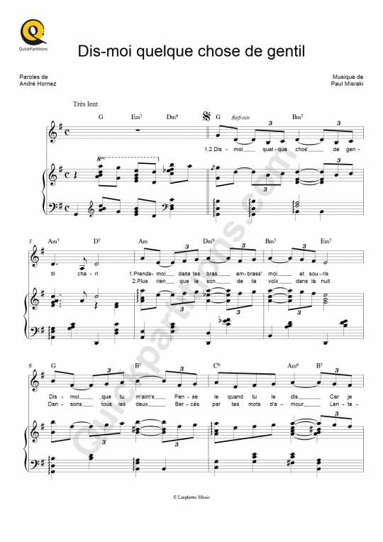 Partition piano Dis-moi quelque chose de gentil - Brigitte Bardot