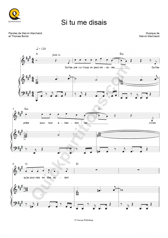 Si tu me disais Piano Sheet Music - Marvin Marchand