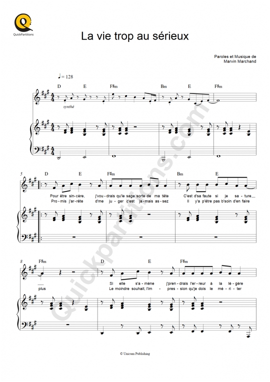 La vie trop au sérieux Piano Sheet Music - Marvin Marchand