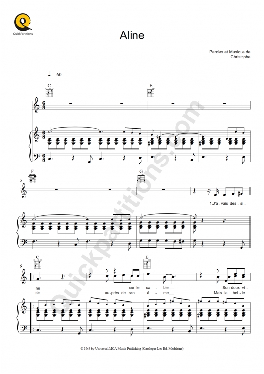 Partition piano Aline - Christophe
