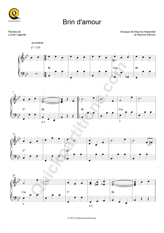 Partition accordéon Brin d'amour - Lina Margy