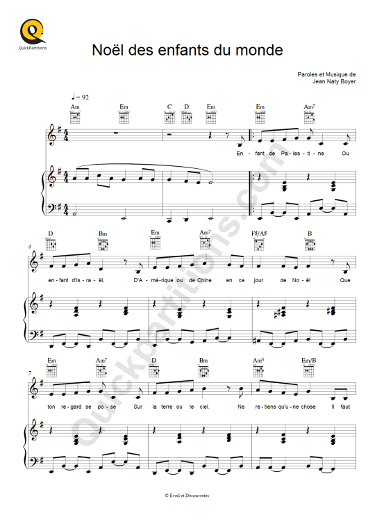Partition piano Noël des enfants du monde de Jean Natyboyer