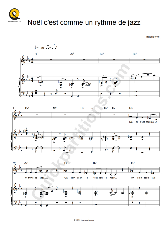 Noël c'est comme un rythme de jazz Piano Sheet Music - Noël