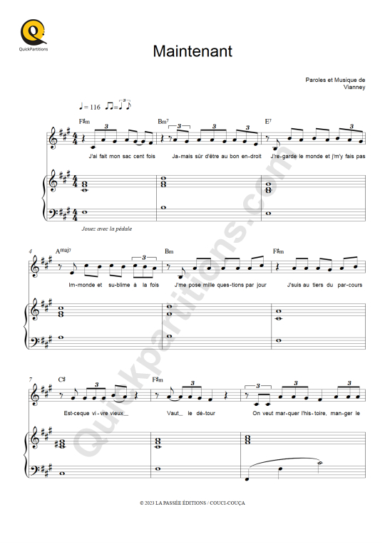 Partition piano Maintenant - Vianney