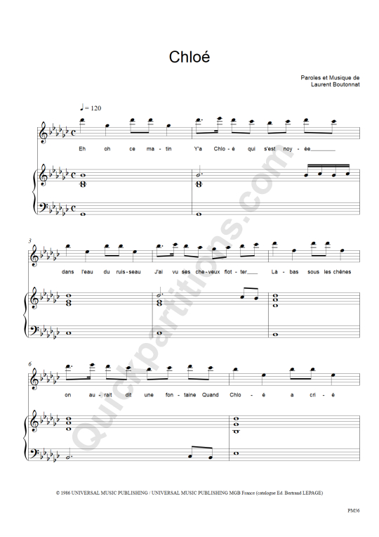 Partition piano Chloé - Mylène Farmer