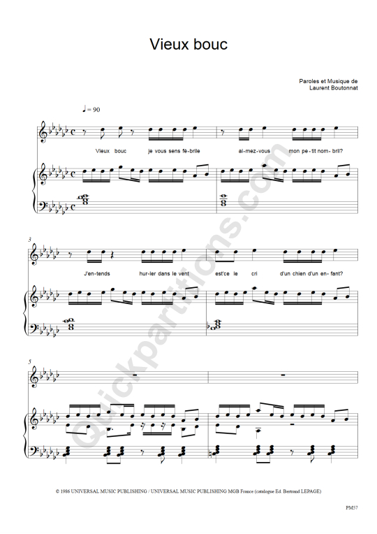Partition piano Vieux bouc - Mylène Farmer