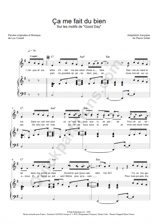 Partition piano Ca me fait du bien - Emmanuel Moire