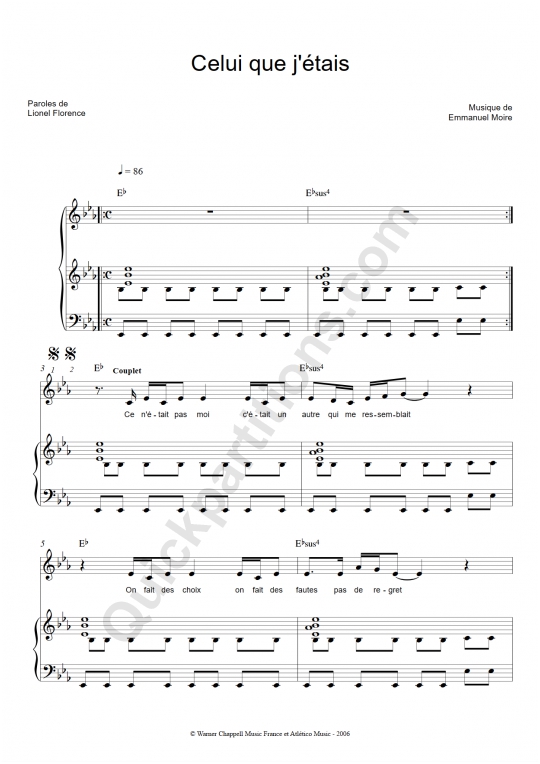 Partition piano Celui que j'étais - Emmanuel Moire