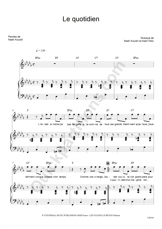 Le Quotidien Piano Sheet Music - Ridan