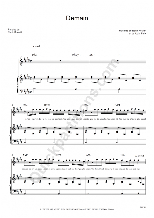 Demain Piano Sheet Music - Ridan