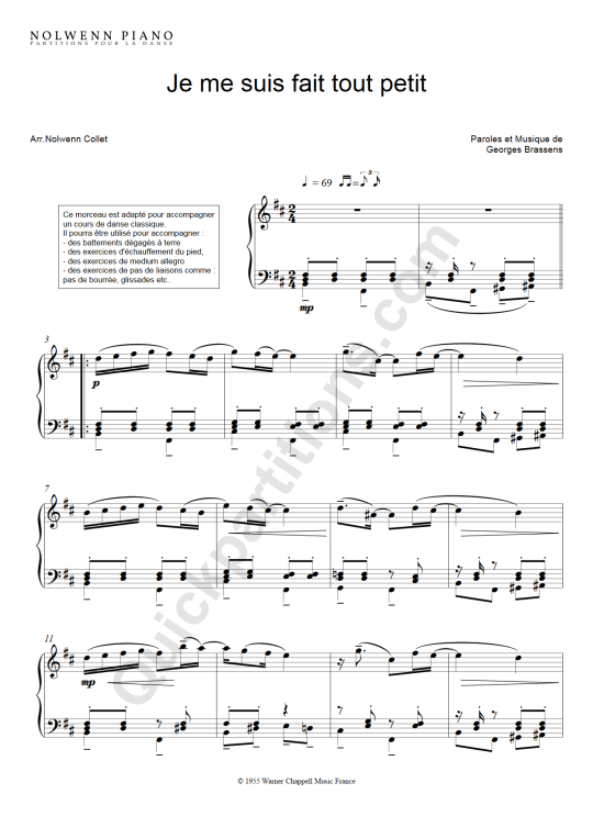 Partition piano solo Je me suis fait tout petit de Nolwenn Collet