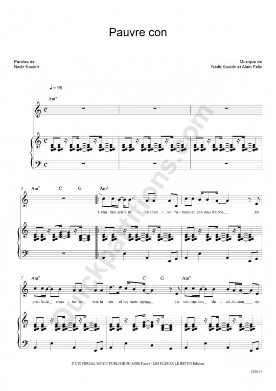 Pauvre Con Piano Sheet Music - Ridan
