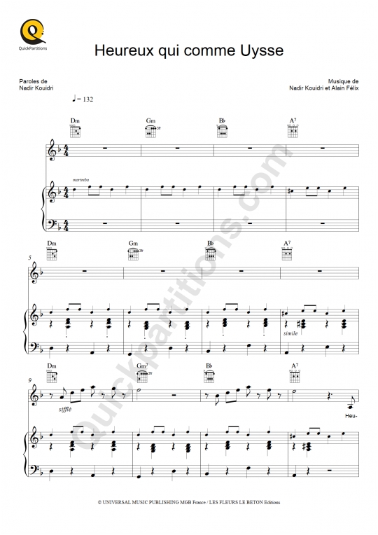 Partition piano Heureux qui comme Ulysse - Ridan