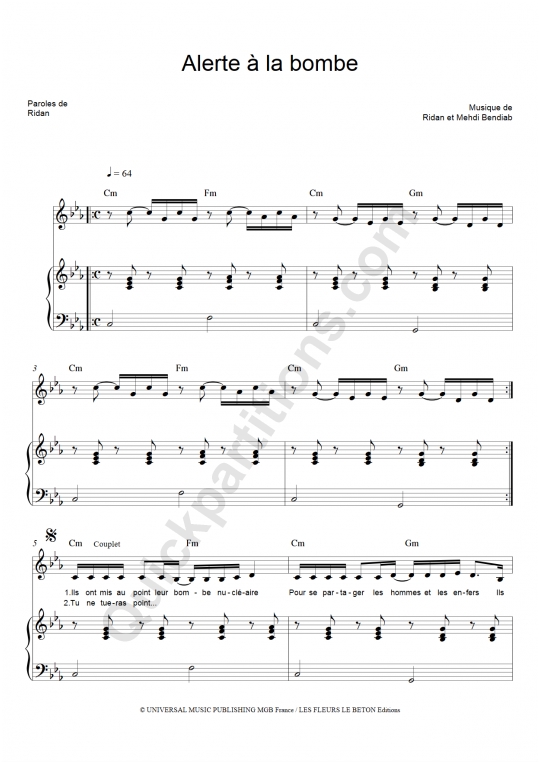 Alerte A La Bombe Piano Sheet Music - Ridan