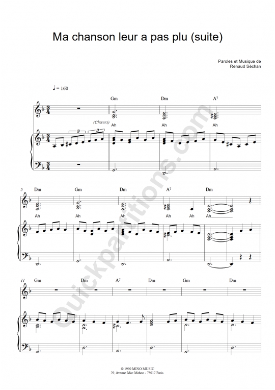 Partition piano Ma chanson leur a pas plu (suite) - Renaud