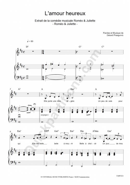 L'amour heureux Piano Sheet Music - Romeo et Juliette