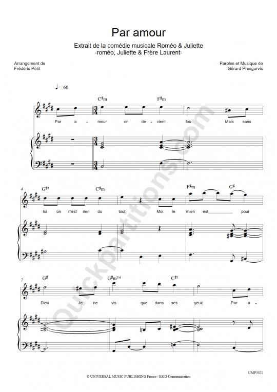 Par amour Piano Sheet Music - Romeo et Juliette
