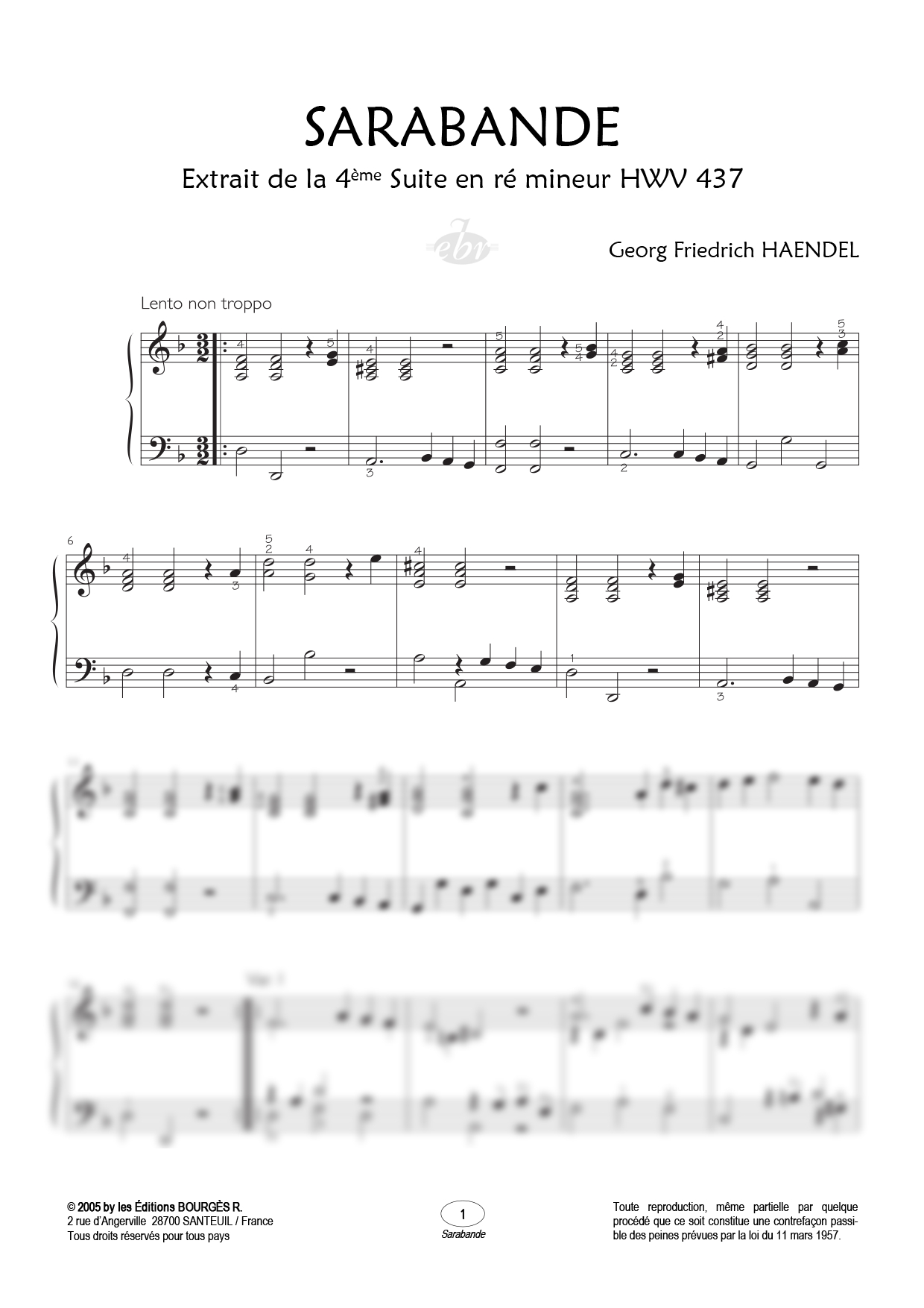 Partition piano Sarabande de Editions Bourgès