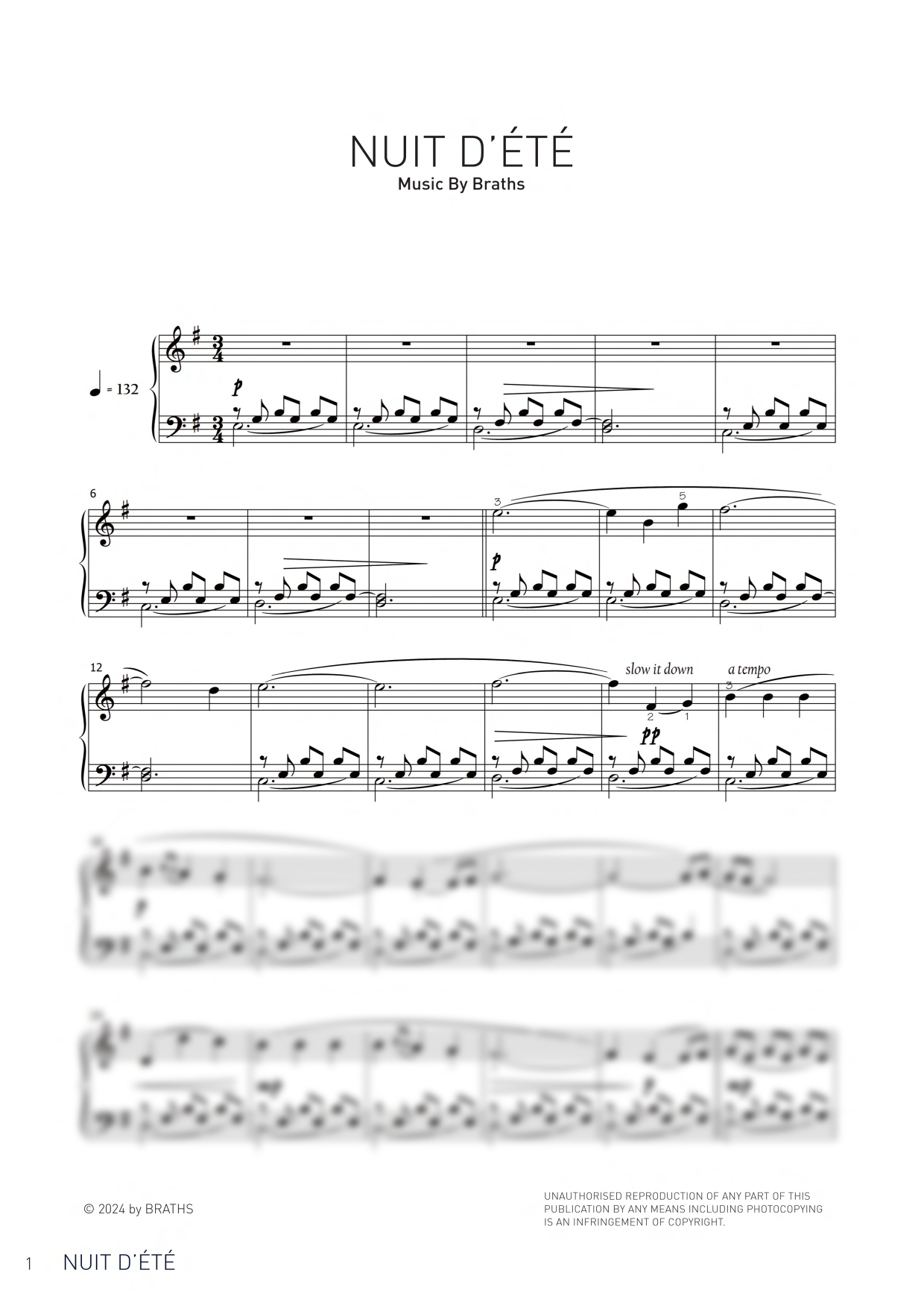 Partition piano Nuit d'été de Braths