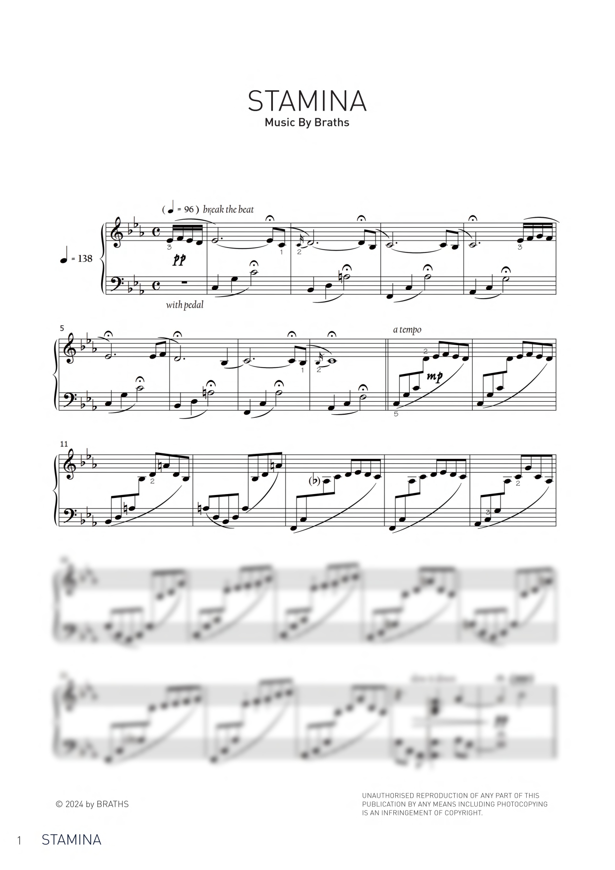 Partition piano Stamina de Braths