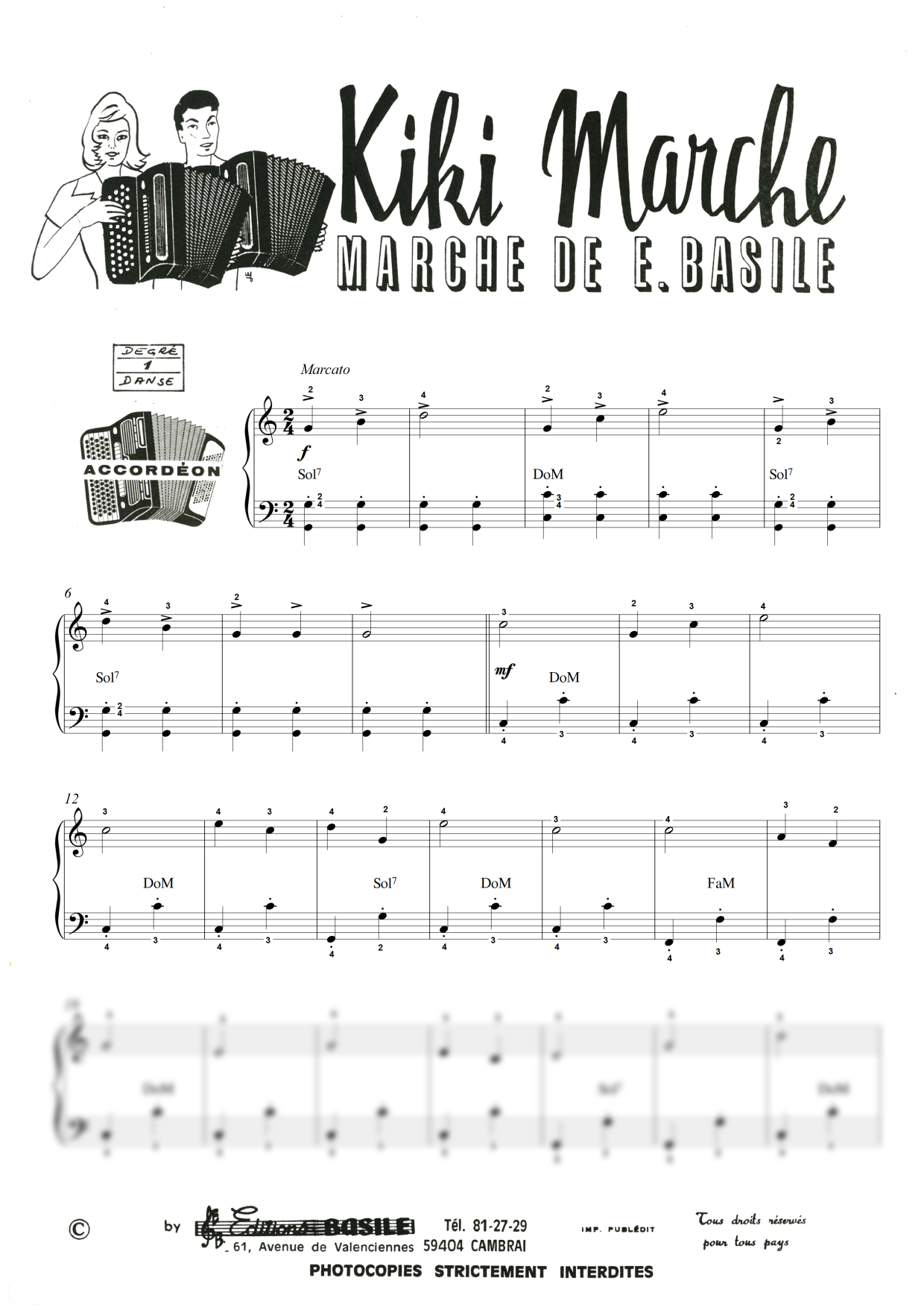 Partition accordéon Kiki Marche de Editions E. Basile