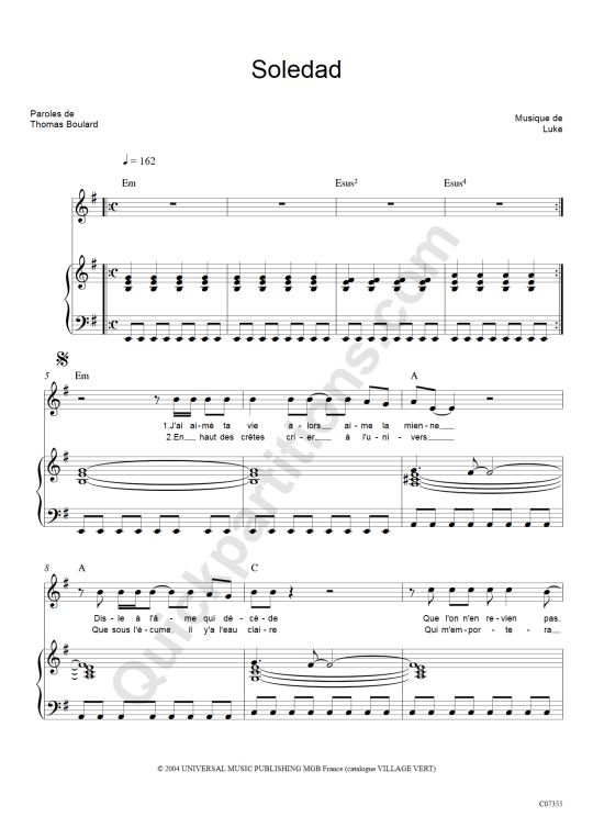 Partition piano Soledad - Luke