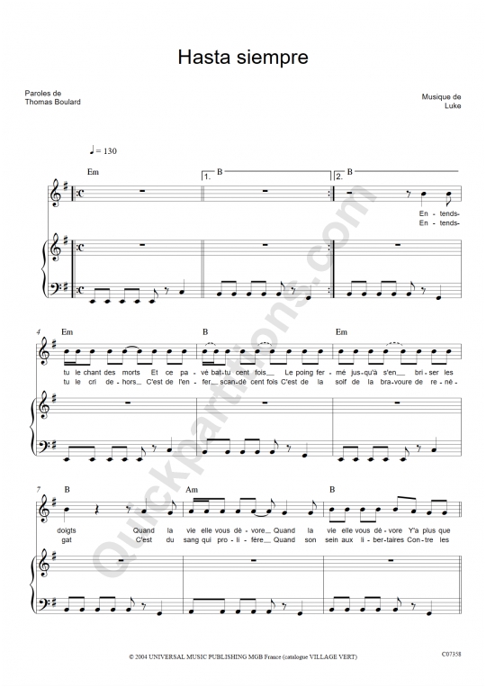 Hasta siempre Piano Sheet Music - Luke