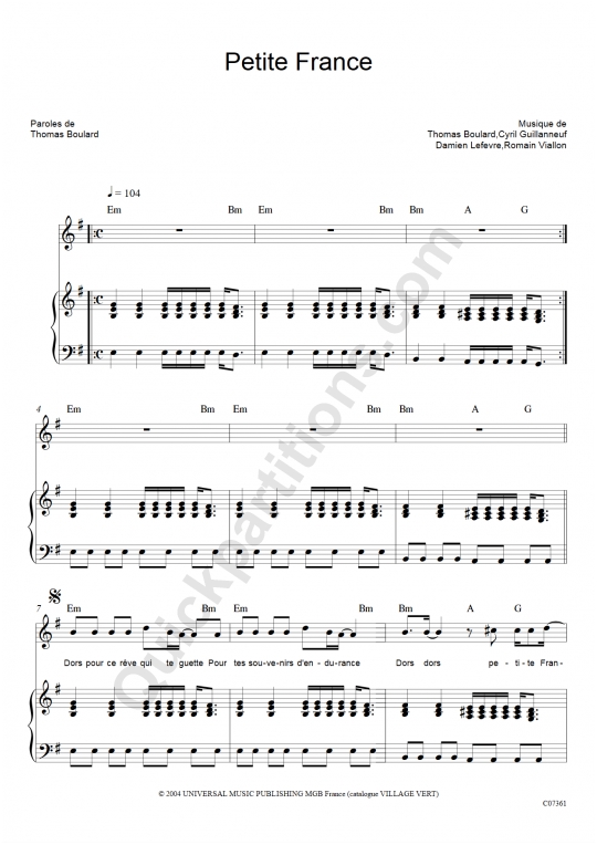 Partition piano Petite France - Luke